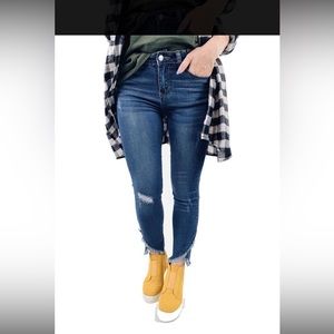 JUDY BLUE dark wash, tulip front hem, skinny jeans, plus